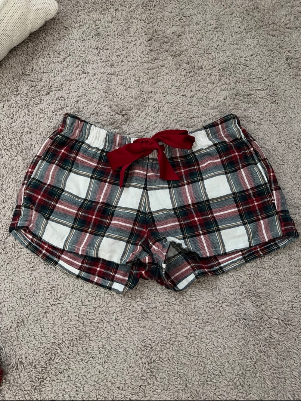 Hollister Plaid Pajama Shorts With Red Satin Bow